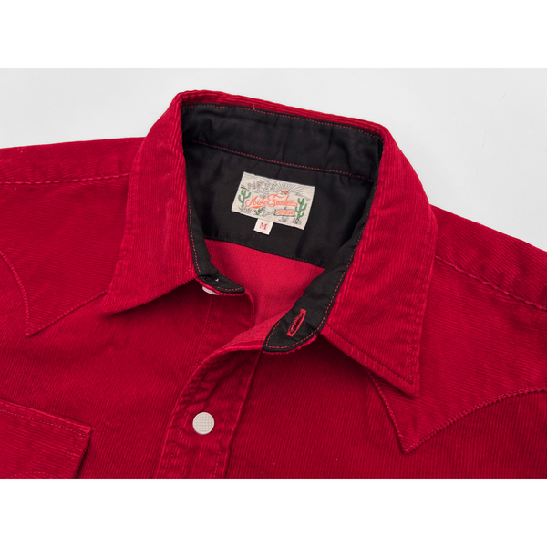 Dude Rancher shirt collar with black facing, contrast stitching and original MF® woven label
