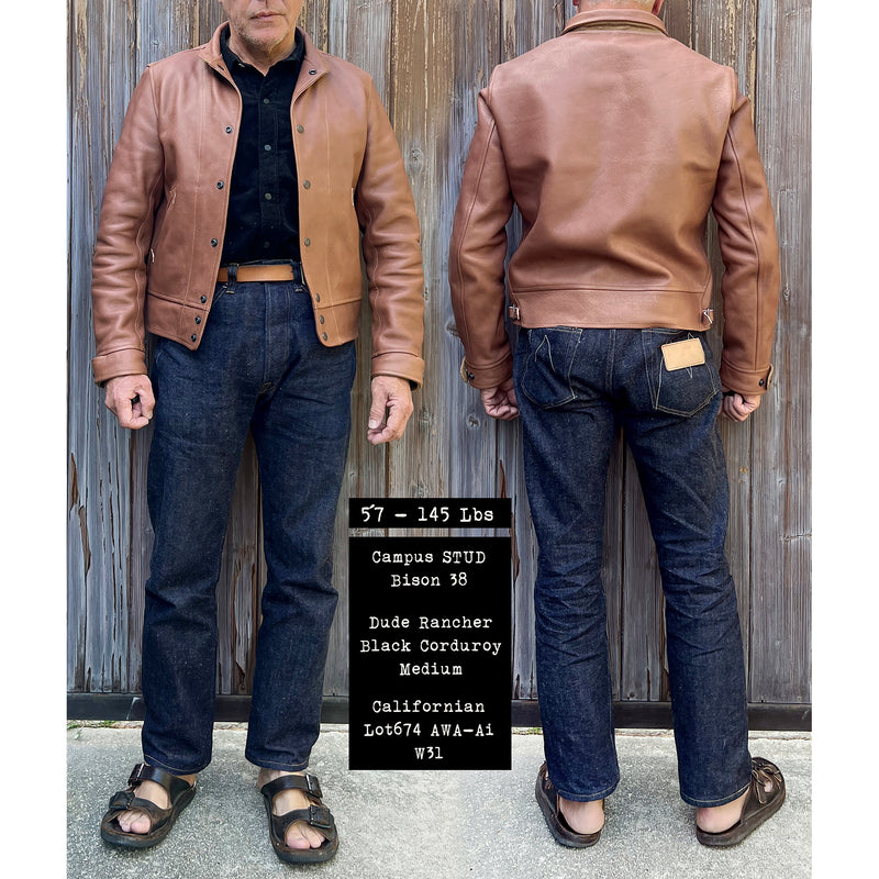 Campus "Stud" Jacket - "Bison" - Brown Veg-Tan Leather