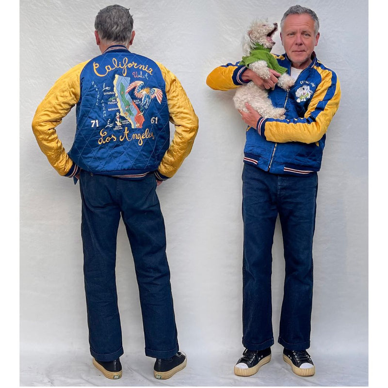Fit image of the Mister Freedom® Cali-Jan Souvenir Jacket - Christophe Loiron wearing the size medium . Image featuring The Joe Greene