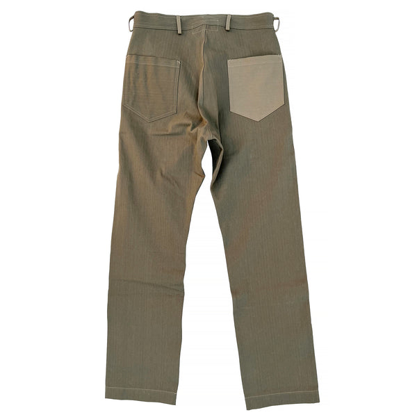 Mister Freedom® Swabbies MOD - Khaki HBT  The rear patch pockets of the swabbies are cut on a different bias (horizontal warp) than the legs, a feature of the original denim version.