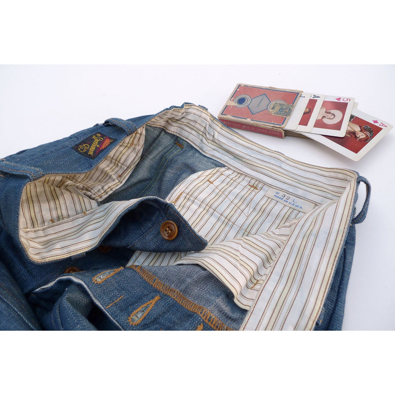 Interior View of Mister Freedom Sugar Cane Continental Trousers - Player Denim