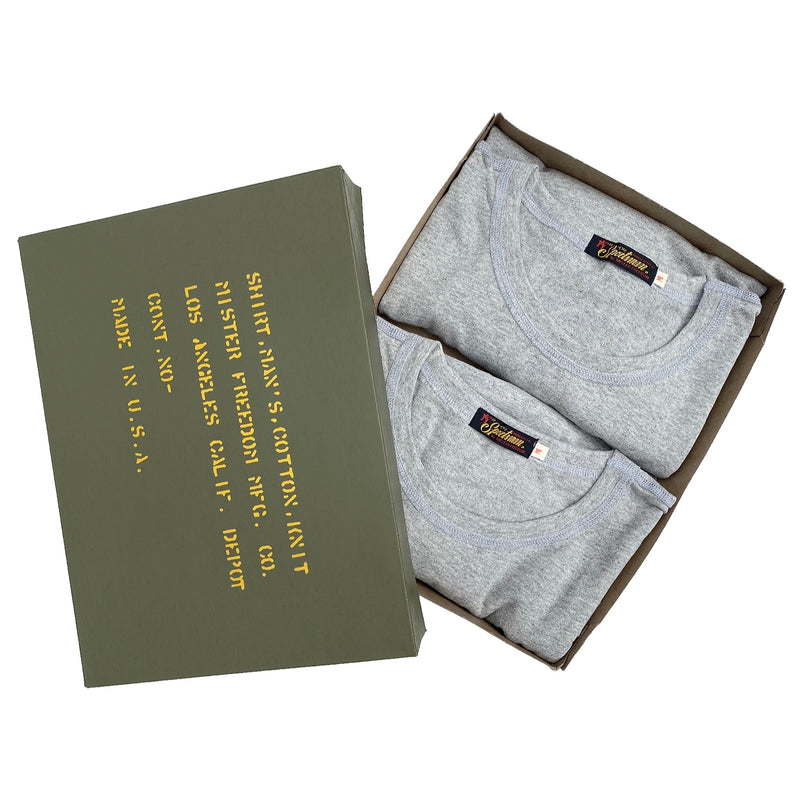 Mister Freedom® SKIVVY T-shirt, 2 Pack Box, tubular knit jersey, available in White, Navy, Sage Green, Heather Grey, and Brown 436, made in USA