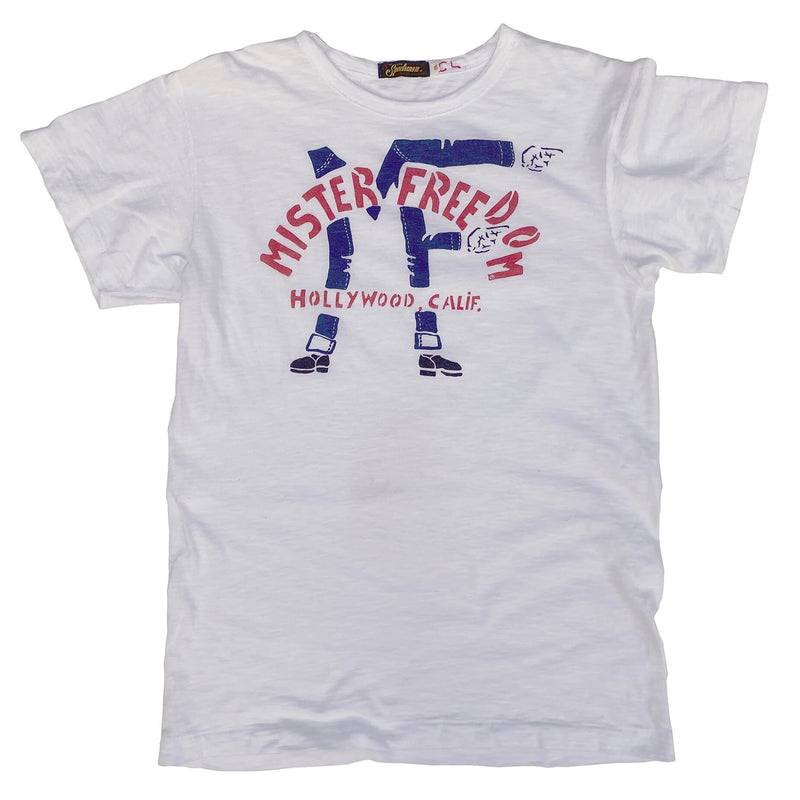 Mister Freedom® SHOP TEE "MF Legs", hand screen-printed with vintage-inspired original graphics on tubular knit jersey STANLEY T-shirts, made in USA