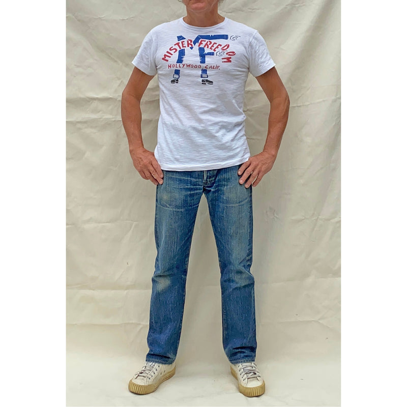 Mister Freedom® SHOP TEE "MF Legs", screen-printed with vintage-inspired graphics on 1940s and 1950s style t-shirts, made in USA
