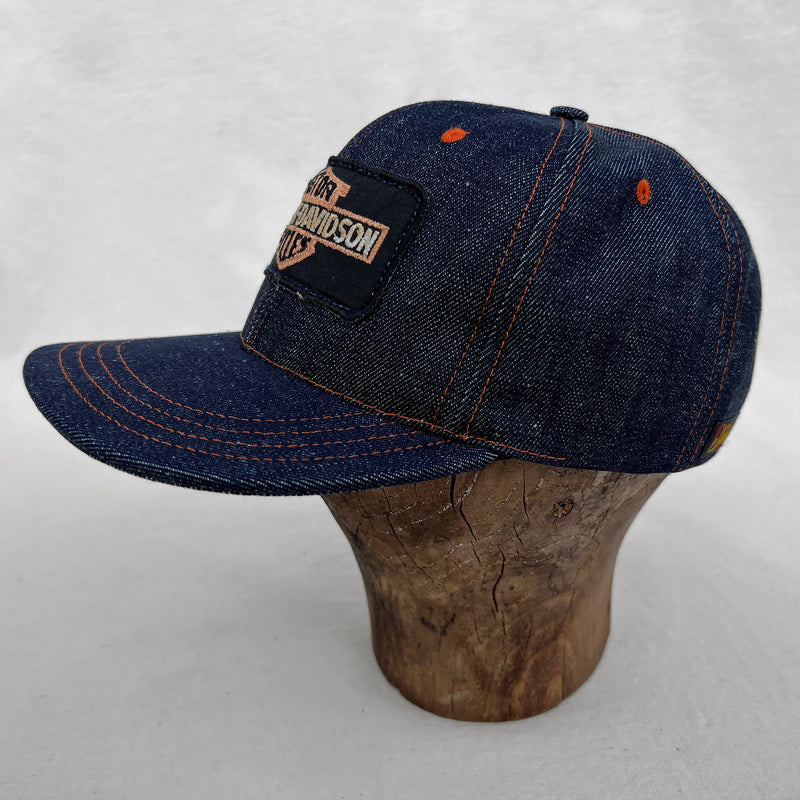 Mister Freedom® Snapback Cap 6P in NOS Cone Mills Denim featuring vintage patches. Made in USA.