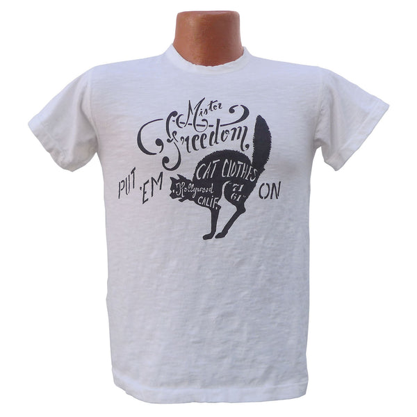 Mister Freedom® SHOP TEE "Cat Clothes" White, hand screen-printed with vintage-inspired original graphics on tubular knit jersey STANLEY T-shirts, made in USA
