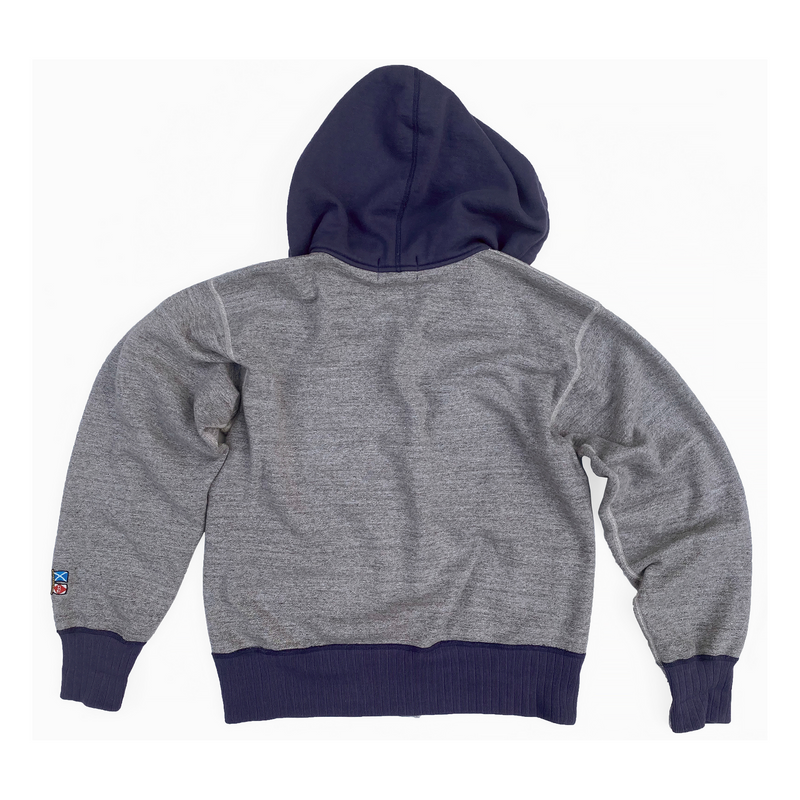 The MF® CONTENDER Attached-Hood Zip-Front Sweatshirt, in all-cotton two-tone tubular fleeced jersey, is designed by Mister Freedom® in California, USA, and produced in Japan