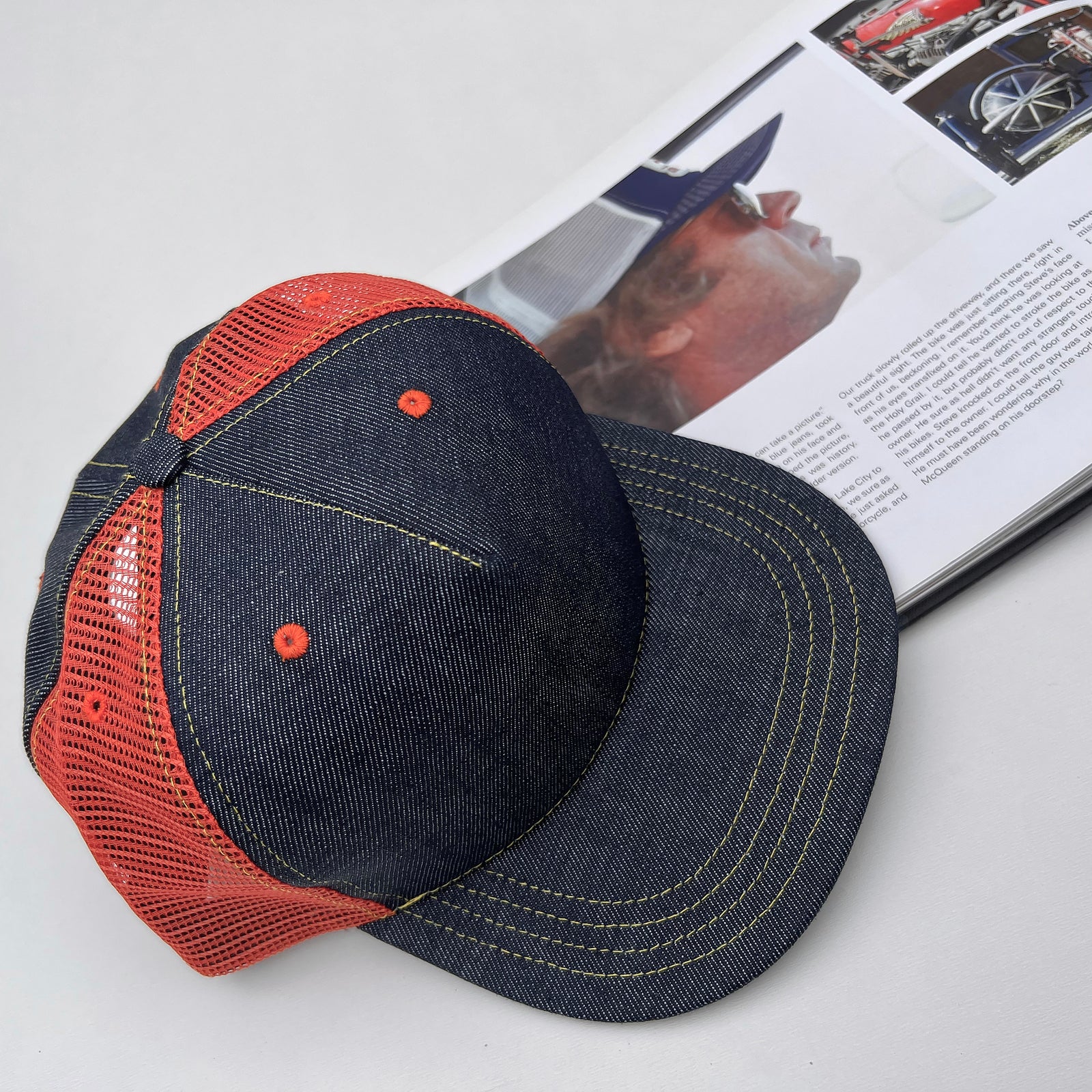 Snapback Cap 5P - NOS Selvedge Denim Orange Mesh | Mister Freedom®