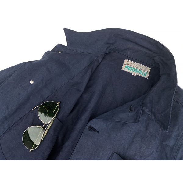 Mister Freedom® FROGMAN Jacket inspired by 1940’s US Army denim dungaree jackets. Made in Japan from premium vintage mil-specs HBT (herringbone twill).