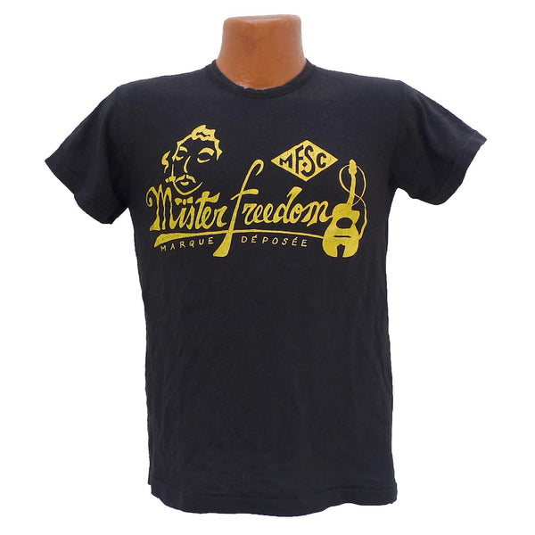 Mister Freedom® SHOP TEE "Gypsy Blues" Black, hand screen-printed with vintage-inspired original graphics on tubular knit jersey STANLEY T-shirts, made in USA