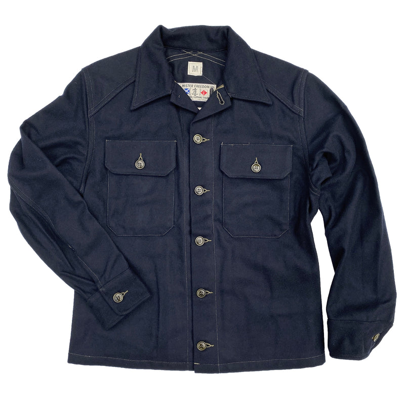 Mister Freedom® MF51 Field Shirt, navy melton wool. mfsc FW2020 “WATERFRONT SURPLUS”, SURPLUS catalog. Made in Japan.