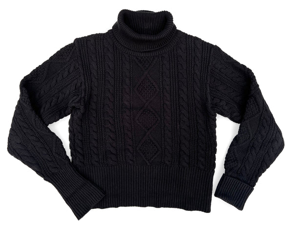 Mariner Sweater Roll-Nack, black cotton made in Japan