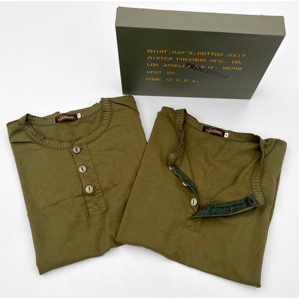 Two shirts in one box! The P.T. Henley "Jungle" Edition  By popular demand, we revisited our 2011 Gym Henley pattern, with stricter manufacturing standards and with production consistency in mind, leading to the new classic MF® P.T. HENLEY.