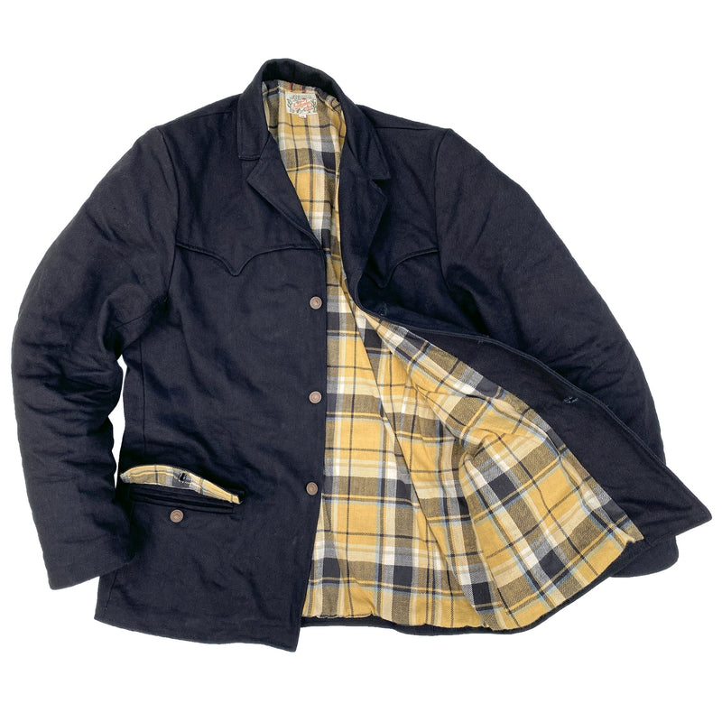 Pioneer Jacket Midnight Lining: 100% cotton woven plaid heavy flannel, mustard/black/natural dominant. Milled in Japan.