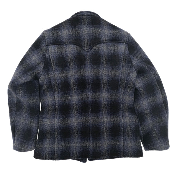 Pioneer Jacket Shell: Heavy 21.25 Oz. soft-hand wool fabric, shadow plaid with dominant black/blue/grey. Milled in Japan.