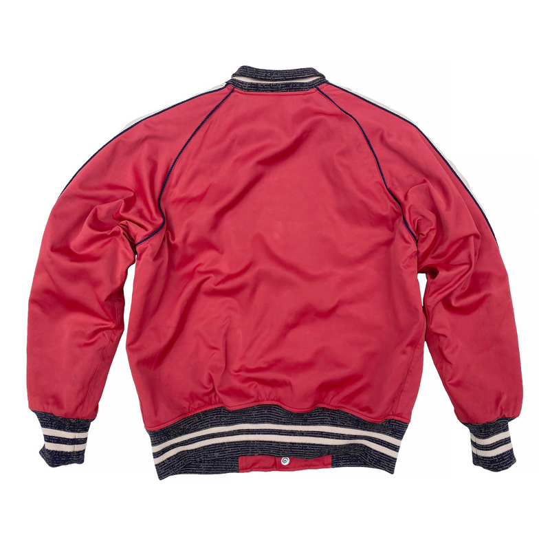 Leather sleeves vintage baseball jacket color matching shoulders