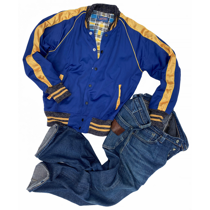 Source Men Baseball Style Grey and Royal Blue Varsity Jacket Made