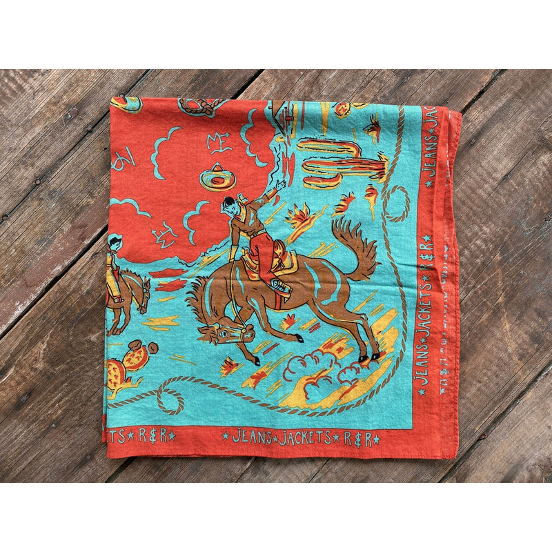 Mister Freedom® Ranch Kerchief selvedge bandana featuring vintage-inspired 1950s-60s dude ranch cowboy/western artwork.