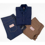 Selection of the SS2023 Sportsman Catalog Products - Californian Lot 64 NOW OG Cone Denim Jeans - Californian Log 64 "Frontier" Pants and NOS Indigo Dobby Berkeley Shirt