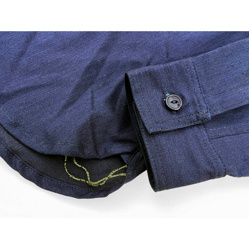 Mister Freedom Ranger Shirt in 7oz Cone Indigo Twill - Side gussets, self fabric and Inside contrast chainstitch.