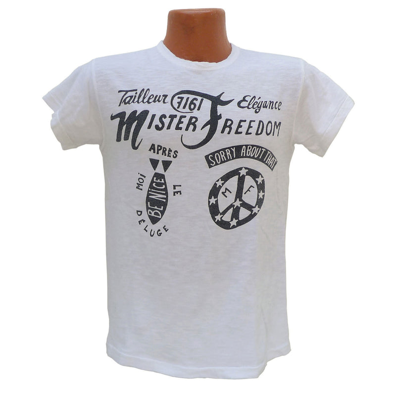 Mister Freedom® SHOP TEE "Saigon" White, hand screen-printed with vintage-inspired original graphics on tubular knit jersey STANLEY T-shirts, made in USA