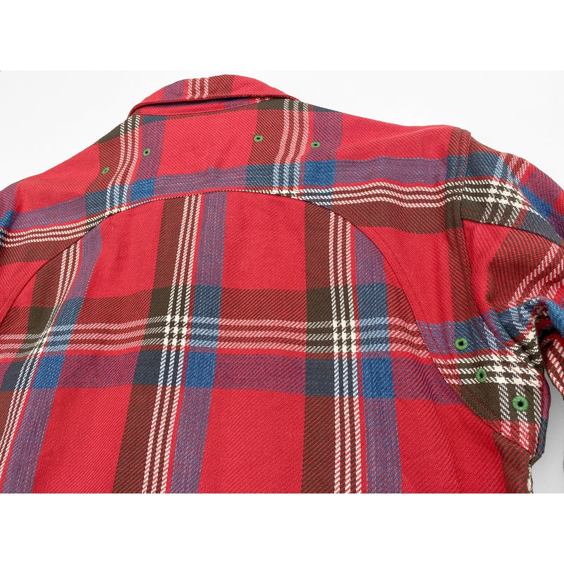 Secoya Shirt Vintage-inspired 100% cotton classic woven plaid, 8.25 Oz., red dominant with genuine indigo yarns, solid white selvedge ID, milled in Japan.