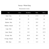 Secoya "Winter King" Shirt size chart