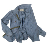 Mister Freedom® Snipes Shirt USN period mil-specs indigo blue chambray with All cotton olive color contrast stitching.