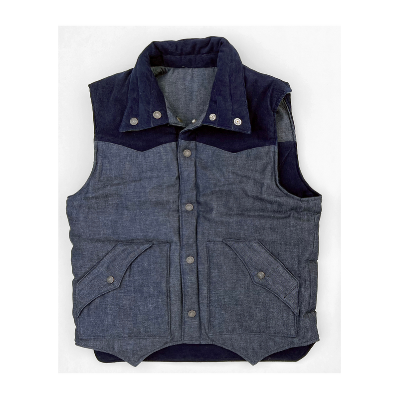SONNY Puffer Vest reversible pattern: indigo corduroy x blue denim