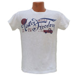 Mister Freedom® SHOP TEE "Surplus" White, hand screen-printed with vintage-inspired original graphics on tubular knit jersey STANLEY T-shirts, made in USA